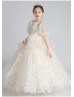 Beaded Ivory Lace Tulle Chic Flower Girl Dress